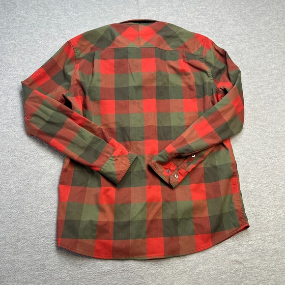 LL Bean Shirt Mens‎ Medium Green Red Check Snap Button Technical Pockets Wool - Picture 6 of 7